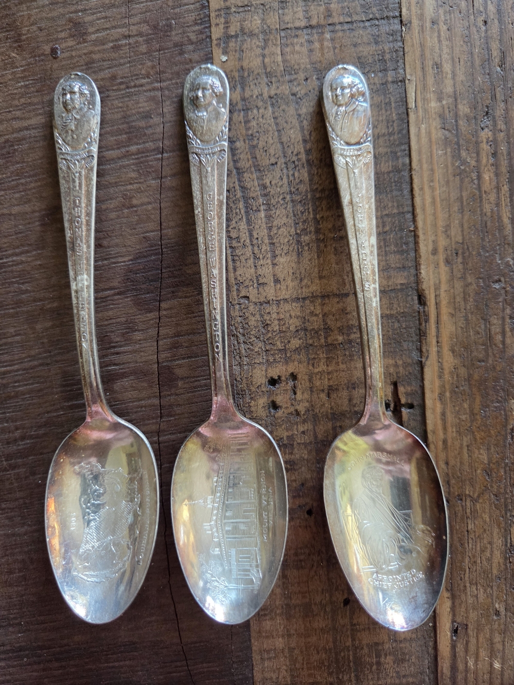 Lot of 3 Presidents Spoons Rogers IS Silverplate Washington, Adams & Jefferson